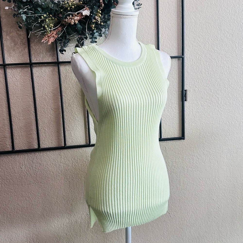 Topshop Green Ribbed Fitted Tank Top - Picture 3 of 11